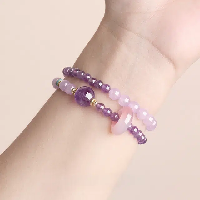 仙园韵 新中式时来运转双圈叠戴串珠招财平安护身轻奢小众设计高级感温柔百搭#好运 紫水晶 手串 女款