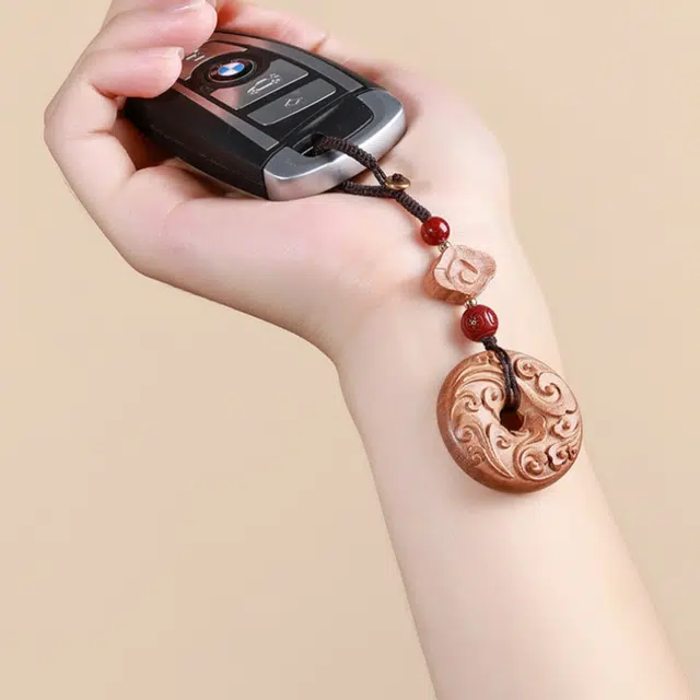 仙园韵 招财纳福好运连连高雅品味平安扣汽车扣护身符转运福运 桃木 钥匙扣 男女同款情侣款