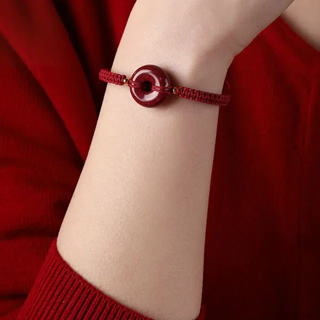 仙园韵 新中式小众设计平安扣编织红绳本命年红色文艺复古好运红绳手饰 朱砂 手绳 女款