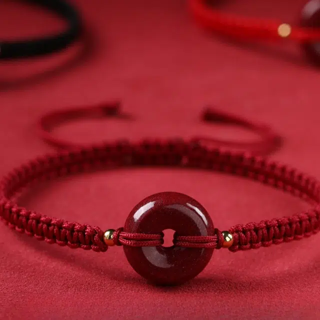 仙园韵 新中式小众设计平安扣编织红绳本命年红色文艺复古好运红绳手饰 朱砂 手绳 女款