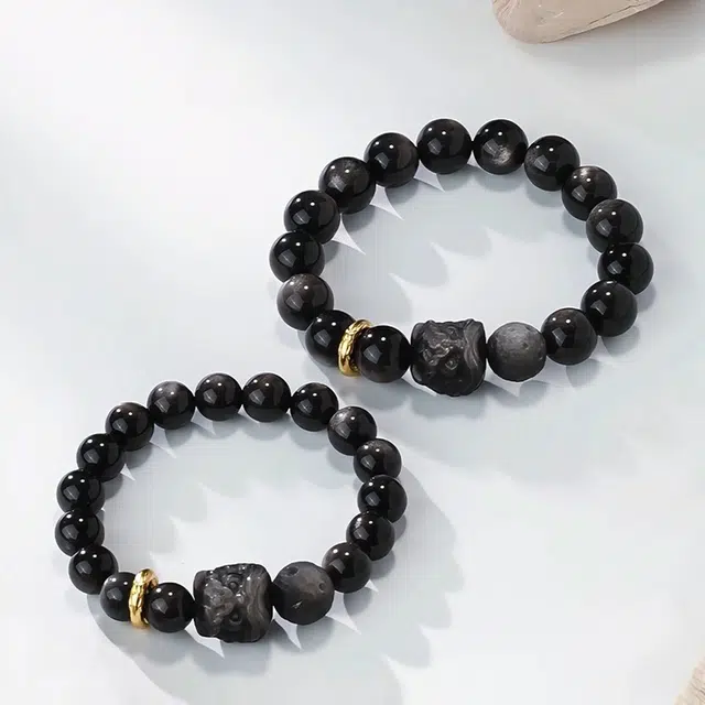 仙园韵 醒狮小众复古招财纳福瑞狮呈祥高级感盘玩珠串#好运 黑曜石 手串 男女同款情侣款