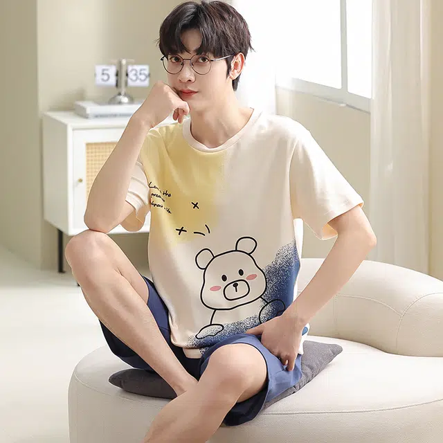 向薇 短袖短裤青少年学生卡通可爱薄款家居服睡衣套装 男款