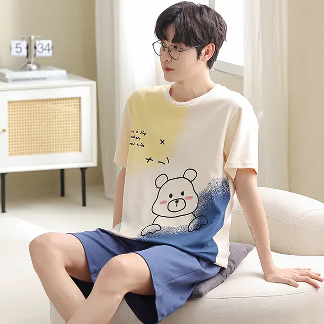 向薇 短袖短裤青少年学生卡通可爱薄款家居服睡衣套装 男款