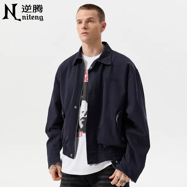 逆腾 春秋款美式短款外套男潮牌宽松高级感男士肌理休闲百搭夹克 男女同款