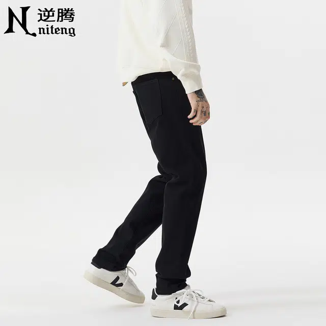 逆腾 秋季长裤子男美式潮牌四面弹直筒裤男士水洗修身小脚牛仔裤 男女同款