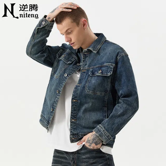逆腾 秋季复古经典休闲上衣男美式多口袋工装夹克男士宽松牛仔外套 男女同款
