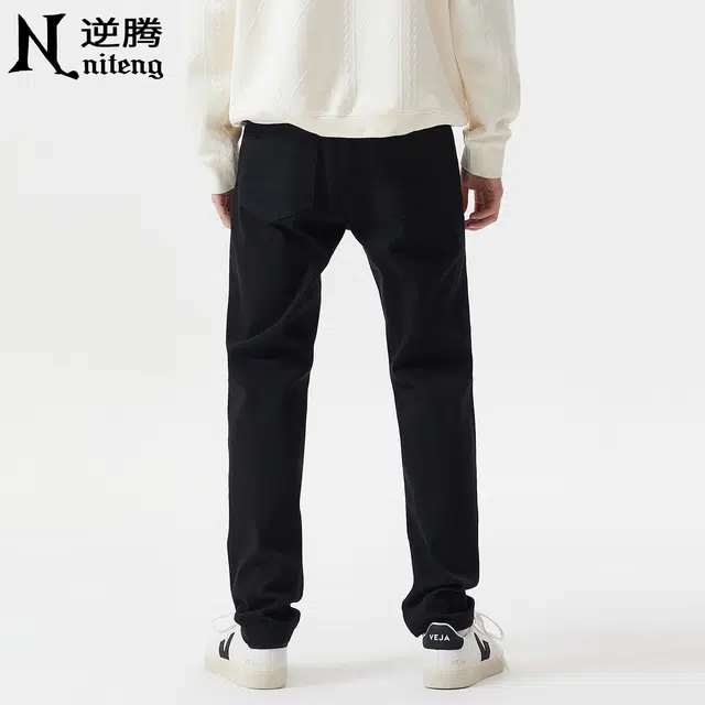 逆腾 秋季长裤子男美式潮牌四面弹直筒裤男士水洗修身小脚牛仔裤 男女同款