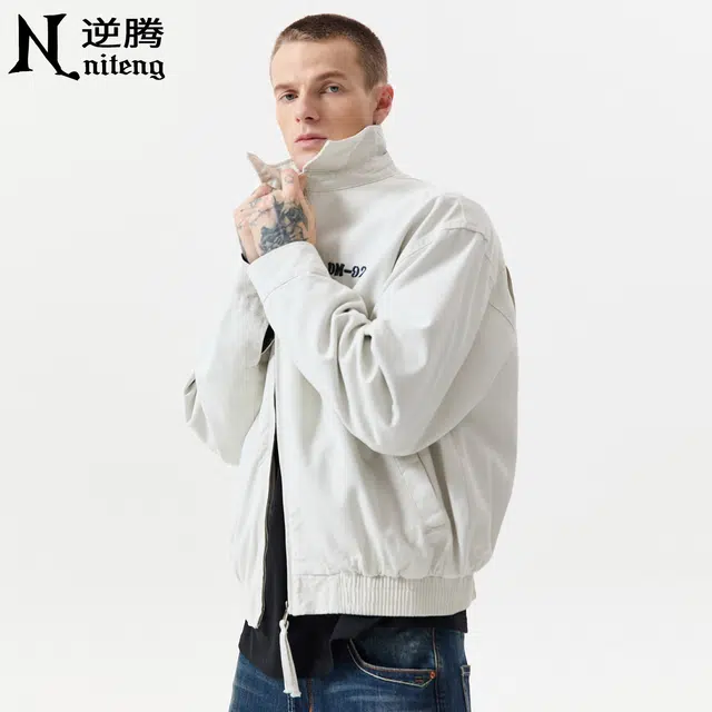 逆腾 秋季痞帅风美式休闲外套男宽松潮牌翻领男士短款百搭工装夹克 男女同款