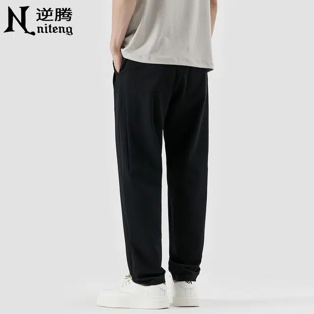 逆腾 潮牌纯色舒适宽松小脚九分休闲裤 男款