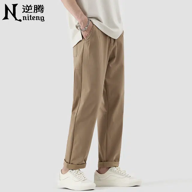 逆腾 潮牌纯色舒适宽松小脚九分休闲裤 男款