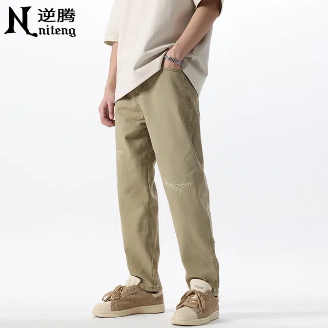 逆腾 潮牌时尚百搭舒适纯棉锥形九分休闲裤 男款