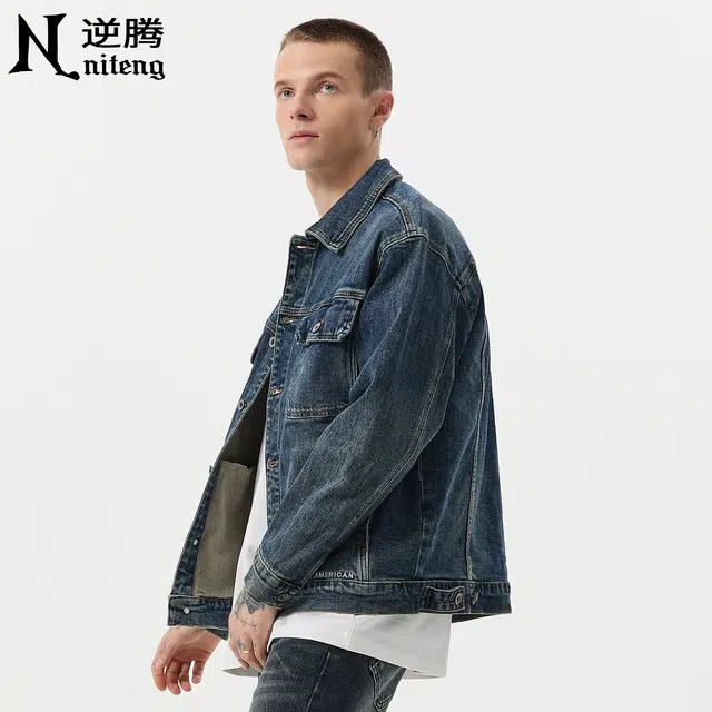 逆腾 秋季复古经典休闲上衣男美式多口袋工装夹克男士宽松牛仔外套 男女同款