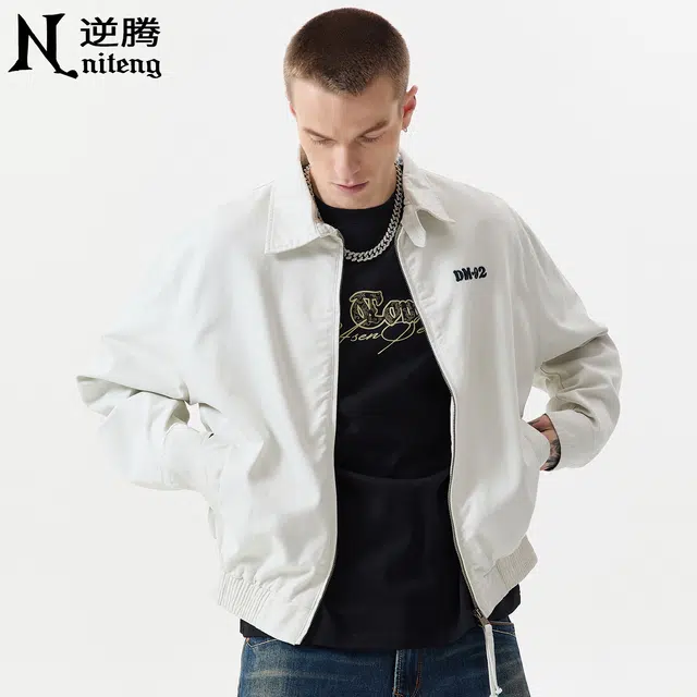 逆腾 秋季痞帅风美式休闲外套男宽松潮牌翻领男士短款百搭工装夹克 男女同款