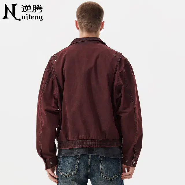 逆腾 秋季美式复古夹克男潮牌宽松水洗男士重磅短款工装牛仔外套 男款