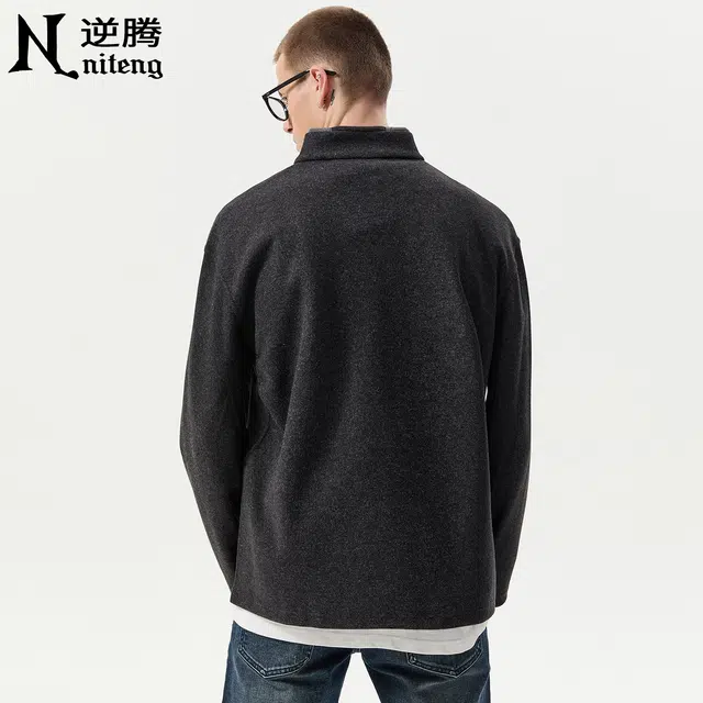 逆腾 秋季立领绒面长袖上衣男潮牌宽松半拉链款男士慵懒休闲卫衣 男款