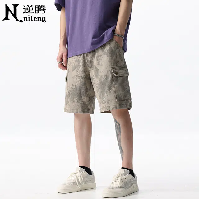 逆腾 美式迷彩工装中裤男夏季宽松五分裤纯棉百搭休闲短裤 男款
