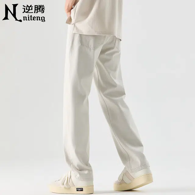 逆腾 潮牌宽松薄款水洗百搭直筒牛仔裤 男款