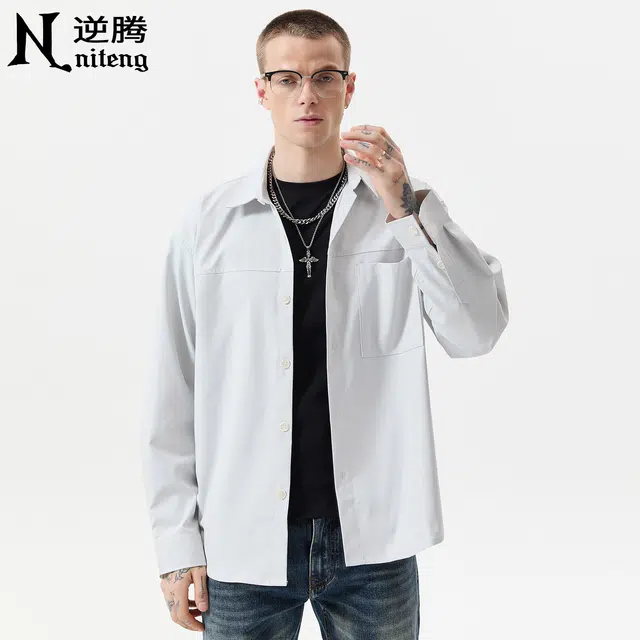 逆腾 秋季舒柔特休闲衬衣外套男潮牌高级感宽松男士通勤长袖衬衫 男女同款