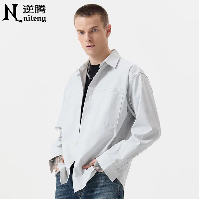 逆腾 秋季舒柔特休闲衬衣外套男潮牌高级感宽松男士通勤长袖衬衫 男女同款