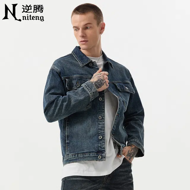 逆腾 秋季复古经典休闲上衣男美式多口袋工装夹克男士宽松牛仔外套 男女同款