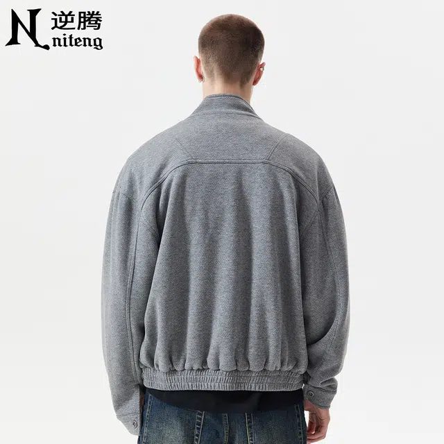 逆腾 秋季羊毛混纺休闲外套男美式潮牌宽松男士短款高级感立领毛呢夹克 男女同款