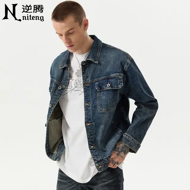 逆腾 秋季复古经典休闲上衣男美式多口袋工装夹克男士宽松牛仔外套 男女同款