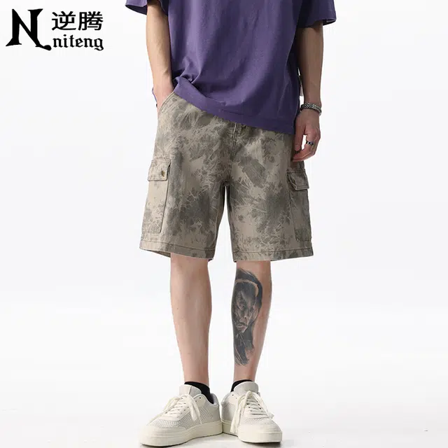 逆腾 美式迷彩工装中裤男夏季宽松五分裤纯棉百搭休闲短裤 男款