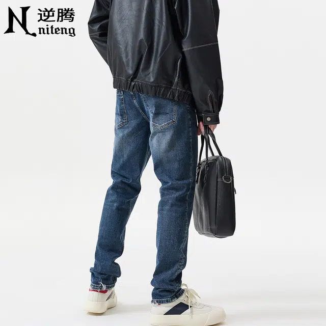 逆腾 逆腾裤男美式高街直筒裤子男士百搭水洗复古修身小脚牛仔裤 男款