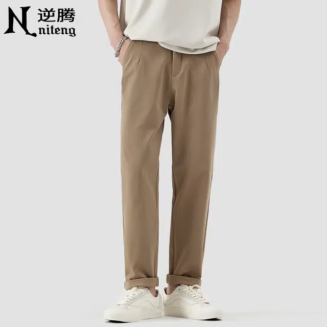 逆腾 潮牌纯色舒适宽松小脚九分休闲裤 男款