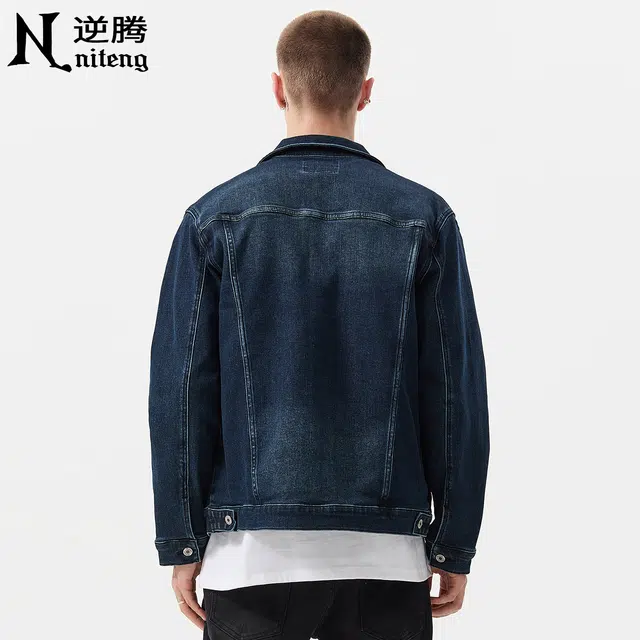 逆腾 秋季水洗夹克男美式潮牌宽松翻领男士弹力复古休闲牛仔外套 男女同款