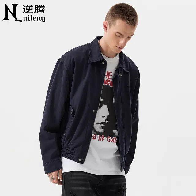 逆腾 春秋款美式短款外套男潮牌宽松高级感男士肌理休闲百搭夹克 男女同款