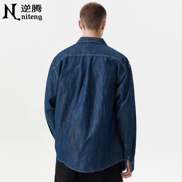 逆腾 秋季汉麻抗菌衬衣外套男潮牌美式宽松休闲男士高级感原色牛仔衬衫 男女同款