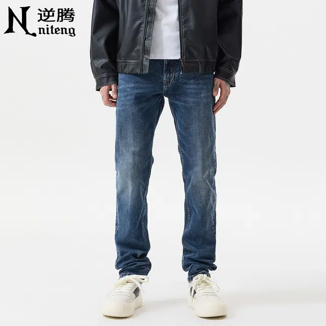 逆腾 逆腾裤男美式高街直筒裤子男士百搭水洗复古修身小脚牛仔裤 男款