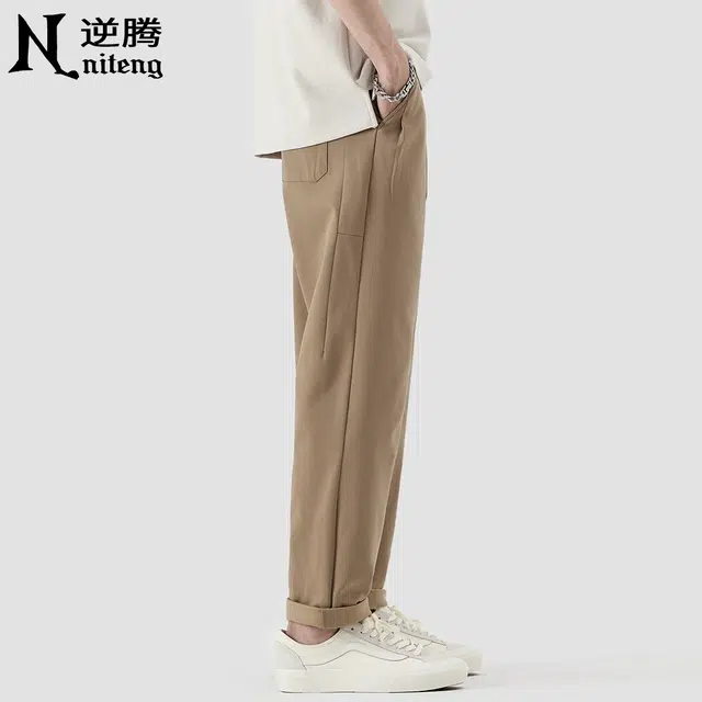 逆腾 潮牌纯色舒适宽松小脚九分休闲裤 男款