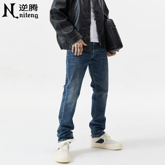 逆腾 逆腾裤男美式高街直筒裤子男士百搭水洗复古修身小脚牛仔裤 男款