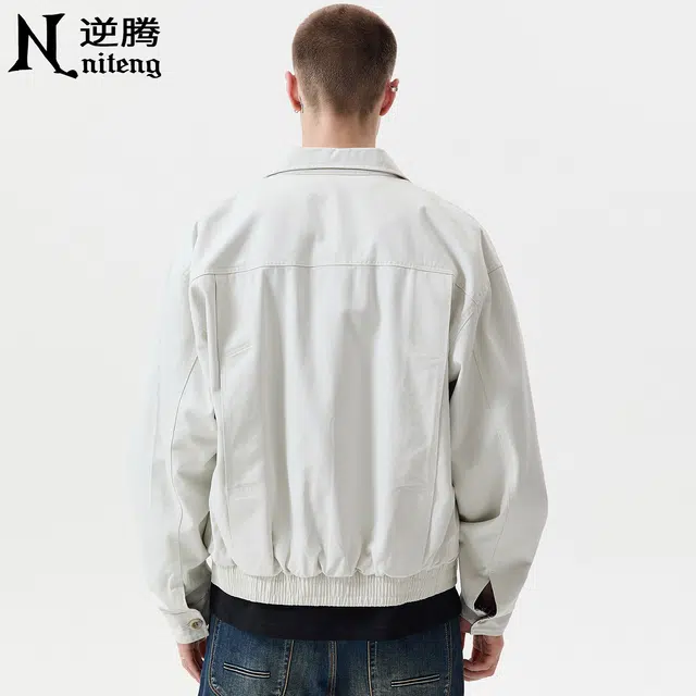 逆腾 秋季痞帅风美式休闲外套男宽松潮牌翻领男士短款百搭工装夹克 男女同款