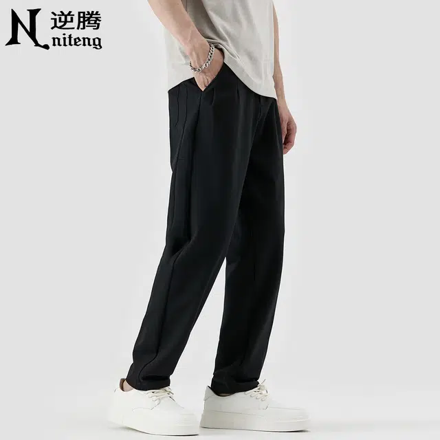 逆腾 潮牌纯色舒适宽松小脚九分休闲裤 男款