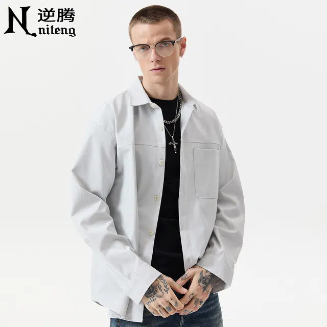 逆腾 秋季舒柔特休闲衬衣外套男潮牌高级感宽松男士通勤长袖衬衫 男女同款