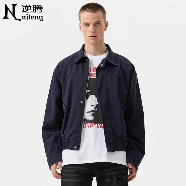 逆腾 春秋款美式短款外套男潮牌宽松高级感男士肌理休闲百搭夹克 男女同款