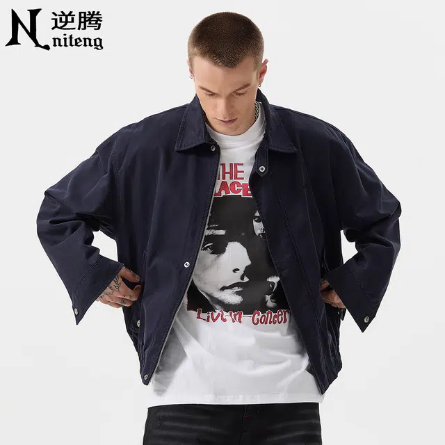 逆腾 春秋款美式短款外套男潮牌宽松高级感男士肌理休闲百搭夹克 男女同款