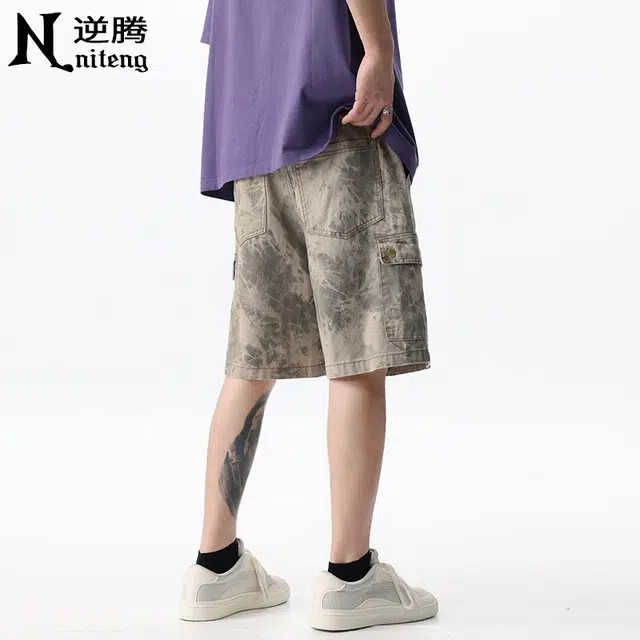 逆腾 美式迷彩工装中裤男夏季宽松五分裤纯棉百搭休闲短裤 男款