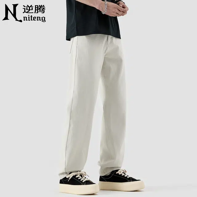 逆腾 潮牌宽松直筒四面弹牛仔裤 男款