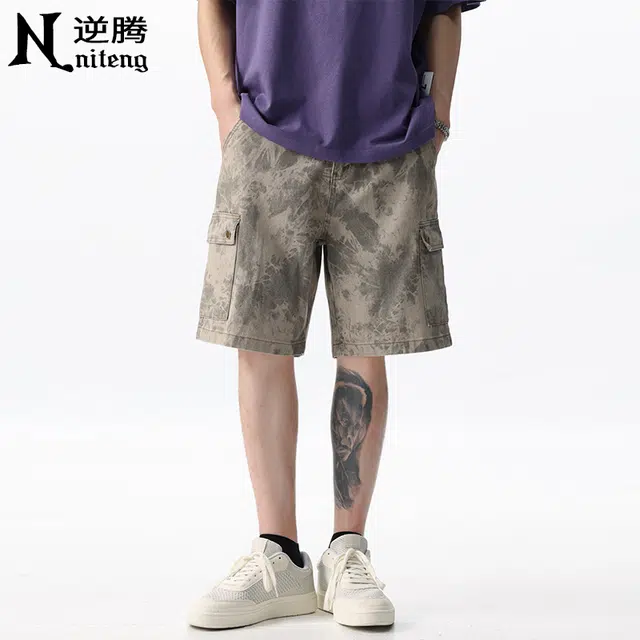 逆腾 美式迷彩工装中裤男夏季宽松五分裤纯棉百搭休闲短裤 男款