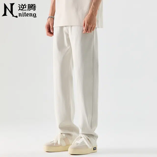 逆腾 潮牌宽松薄款水洗百搭直筒牛仔裤 男款