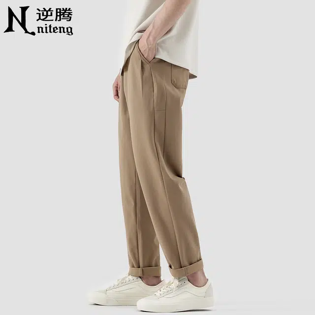 逆腾 潮牌纯色舒适宽松小脚九分休闲裤 男款