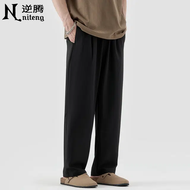逆腾 潮牌垂感羊毛直筒百搭纯色休闲裤 男款