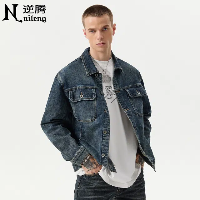 逆腾 秋季复古经典休闲上衣男美式多口袋工装夹克男士宽松牛仔外套 男女同款