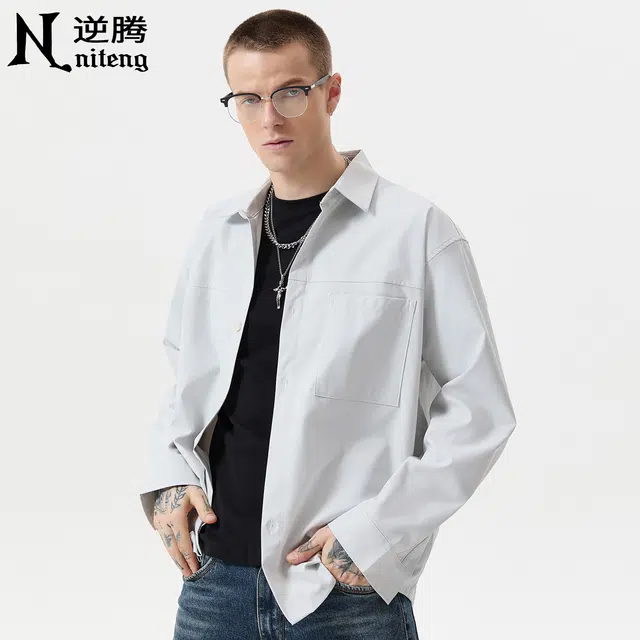 逆腾 秋季舒柔特休闲衬衣外套男潮牌高级感宽松男士通勤长袖衬衫 男女同款
