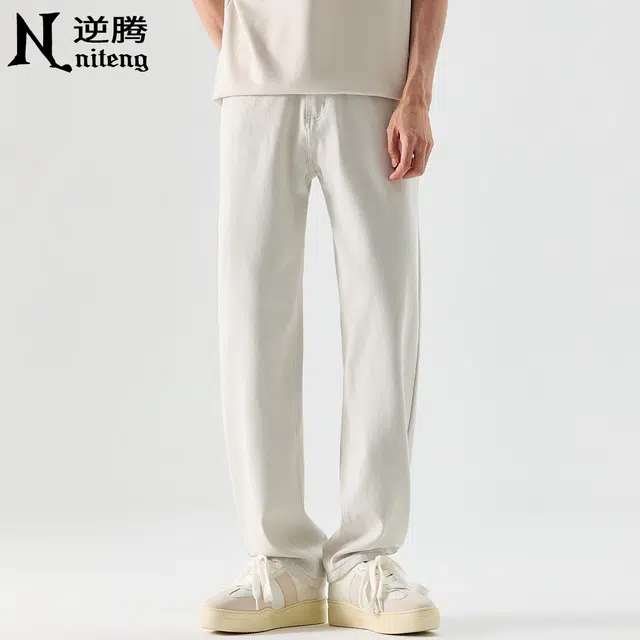 逆腾 潮牌宽松薄款水洗百搭直筒牛仔裤 男款