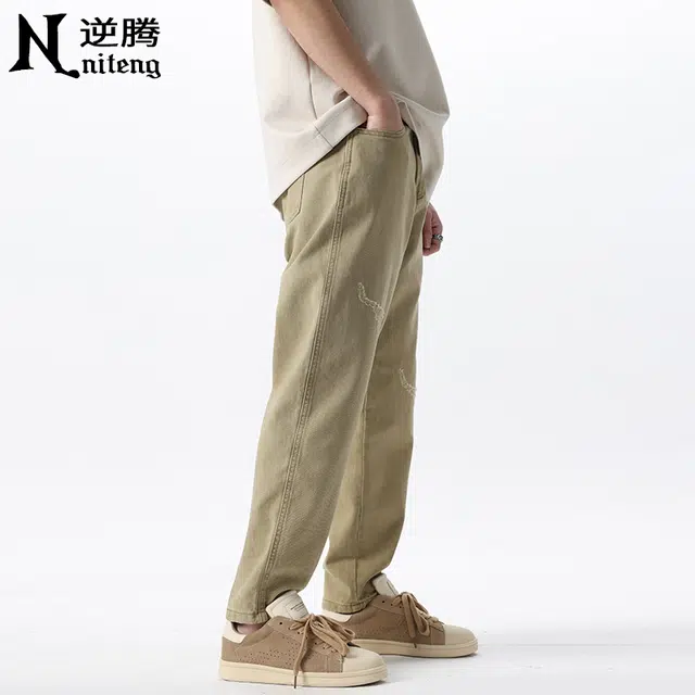 逆腾 潮牌时尚百搭舒适纯棉锥形九分休闲裤 男款